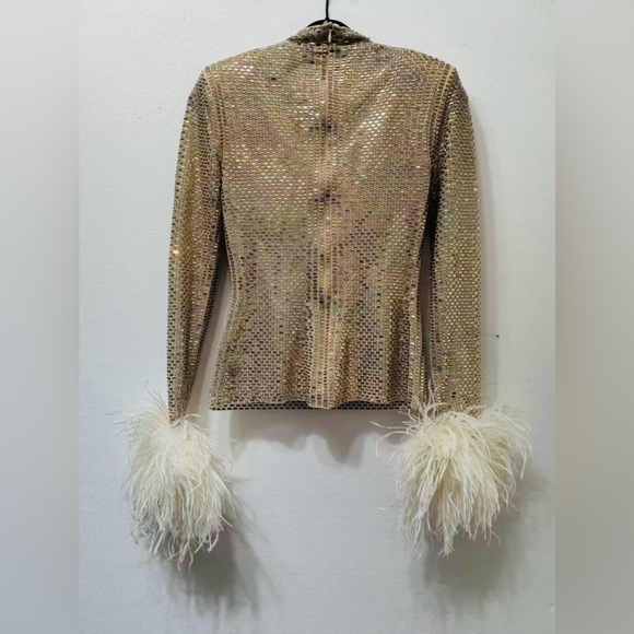 Self portrait CHAMPAGNE RHINESTONE FEATHER TOP $555 NEW With Tag - Picture 12 of 13